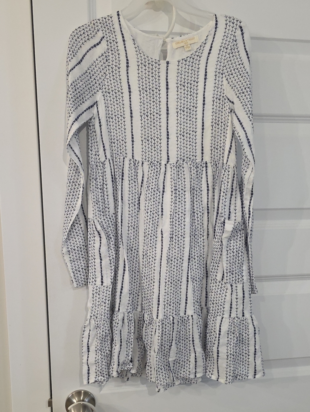 Chelsea & Violet White Dress with Navy Stripe Print